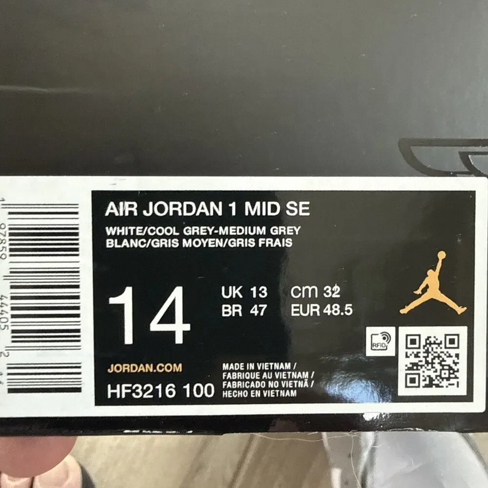 SIZE 14 Air Jordan 1 Mid SE Cool Grey White Light Grey BQ6472-115 HF3216-100 DS
